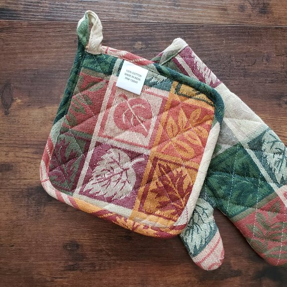 Autumn Leaves Kitchen Set, 4pc, Towels Mitt Potholder, Pumpkin Fall Decor - Picture 5 of 8